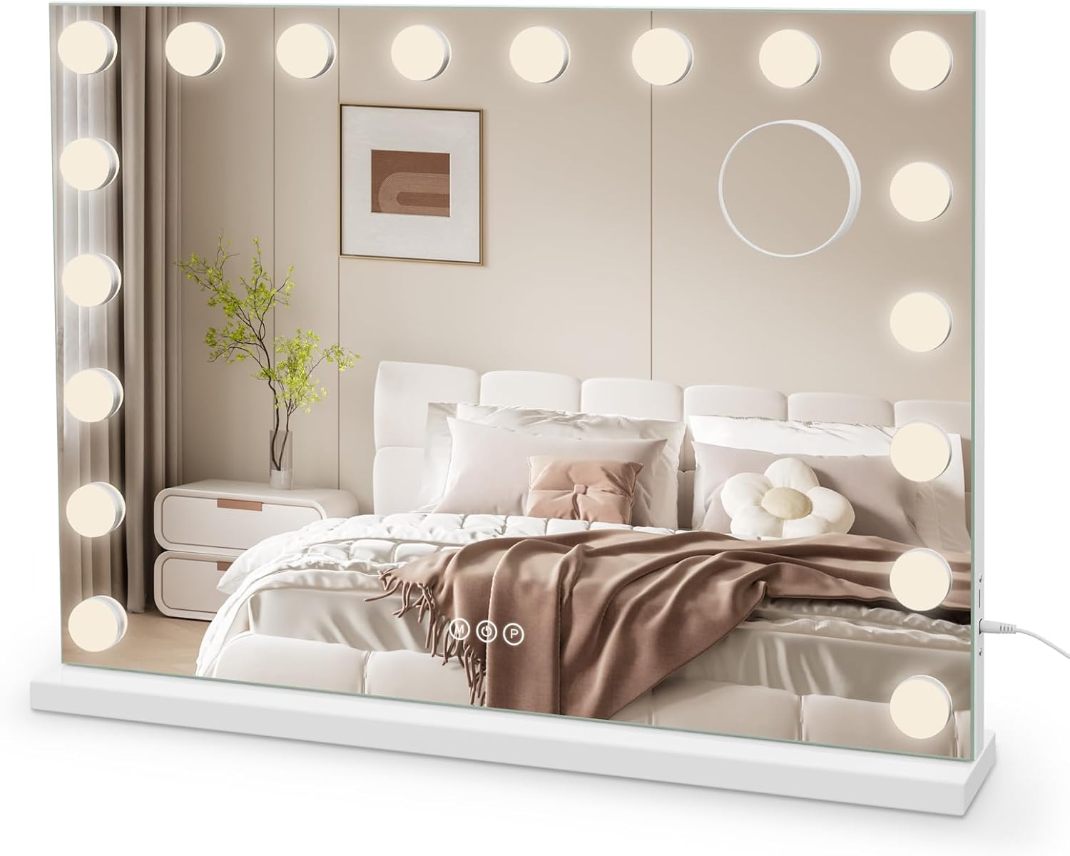 Dripex Hollywood Schminktischspiegel mit Beleuchtung, Hollywood Spiegel mit Beleuchtung, Schminkspiegel mit 18 Lampen und 3 Farbtemperatur Licht, Kosmetikspiegel mit Touch Steuerung, 80 x 60 cm Weiß