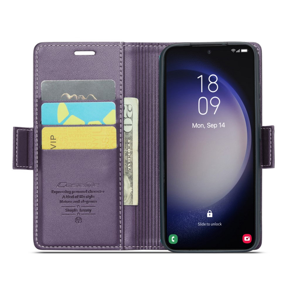 Samsung Galaxy S23 Leder Tasche Flip Wallet Etui mit Kartenfächern Litchi Look (RFID Schutz) - Violett
