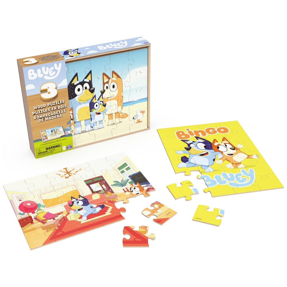 Bluey Holzpuzzle 3er-Pack und Aufbewahrungsschale