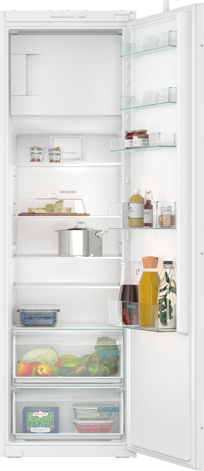 Siemens KI82LNSE0 iQ100, Einbau-Kühlschrank mit Gefrierfach, 177,5 x 56 cm Nische, 246 L Kühlen & 34 L Gefrieren, Made in Germany, schnell Kühlen, freshBox für Obst und Gemüse, Leise, Schleppscharnier