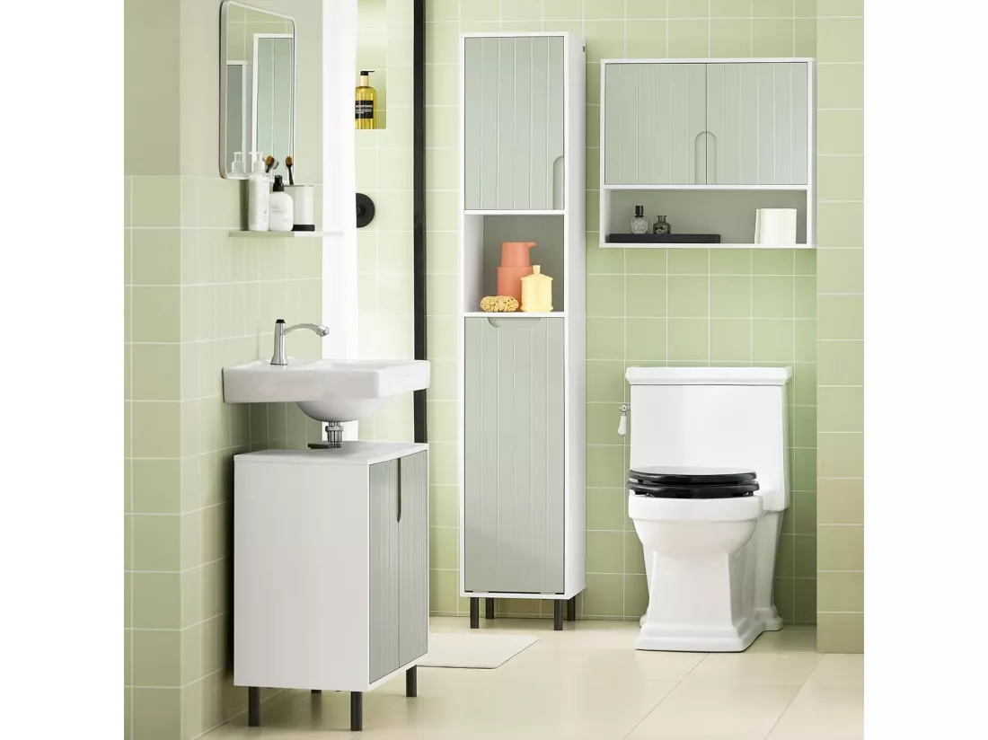 SoBuy BZR139-GR Meuble sous Lavabo Salle de Bain, Armoire de Rangement pour Vasque avec 2 Portes et étagère réglable, Meuble sous Vasque - dim. 60L x 30l x 60H cm,