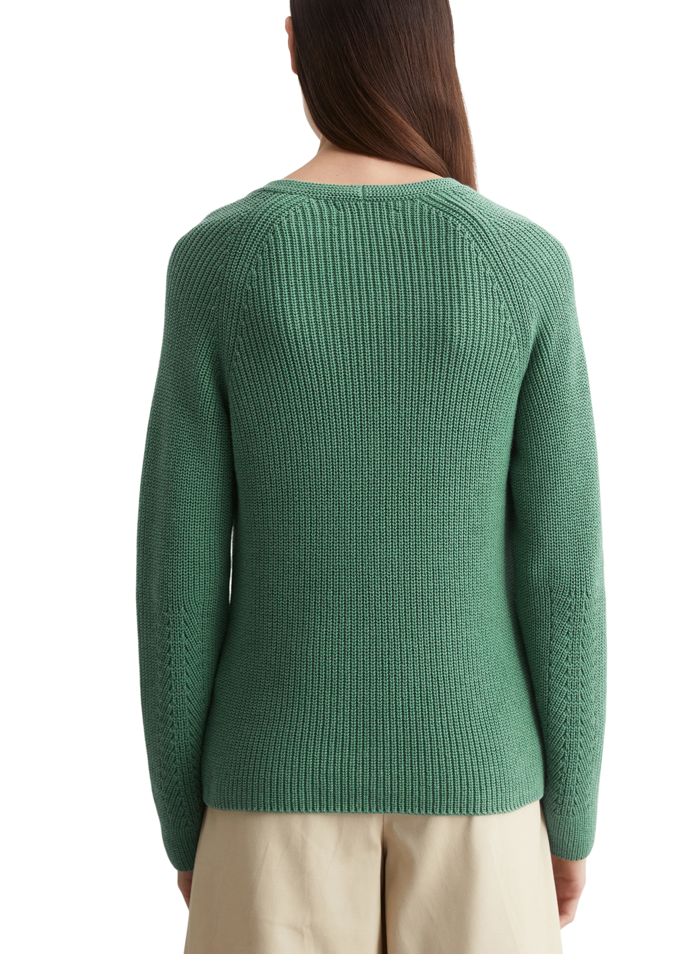 Pull tricot col V en coton | Vert