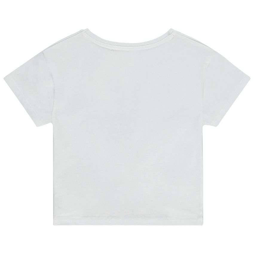 T-shirt manches courtes printé et effet noué pour fille - Blanc