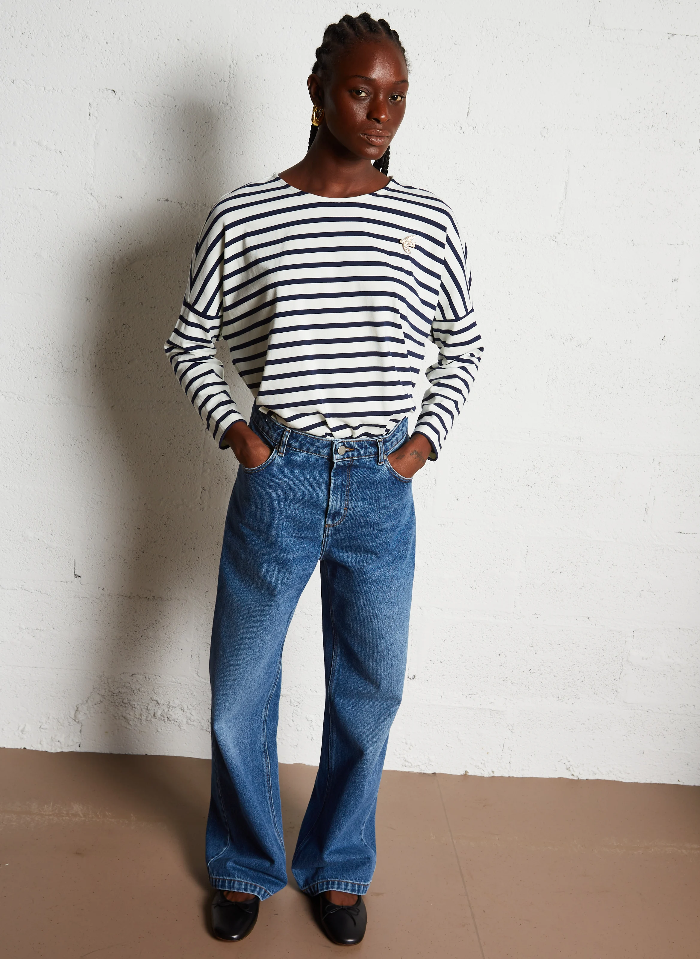 FILLY - Tee-shirt manches longues rayé en coton | Bleu