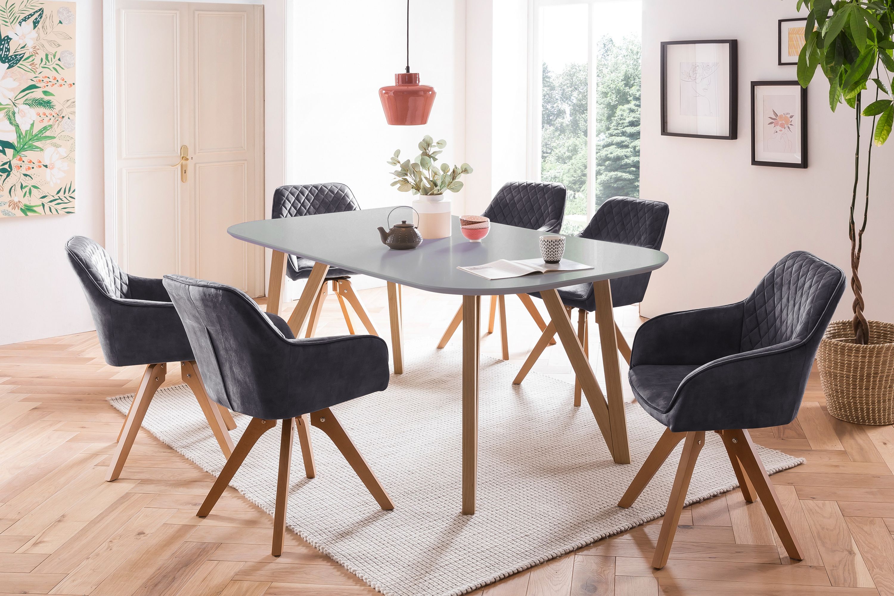 Esstisch 160x90x76 cm grau Eiche Esszimmertisch Küchentisch Tisch Holztisch