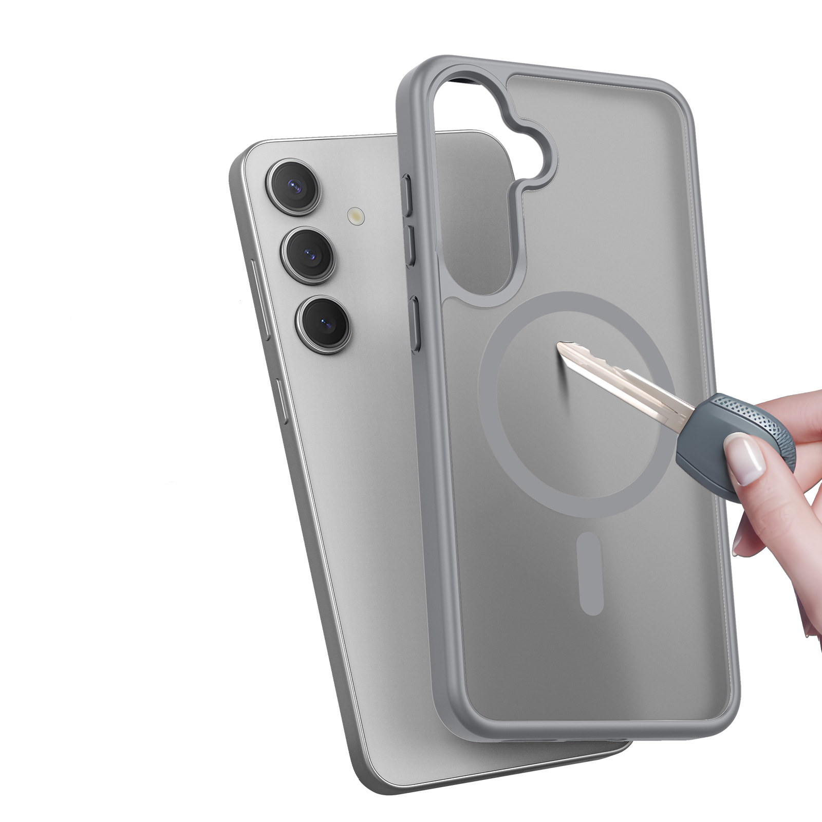 Samsung Galaxy S25 Hybrid Hardcase Hülle mit TPU Bumper MagSafe-Modul - Grau