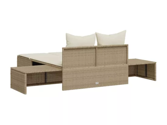 Chaise longue double avec coussins beige résine tressée