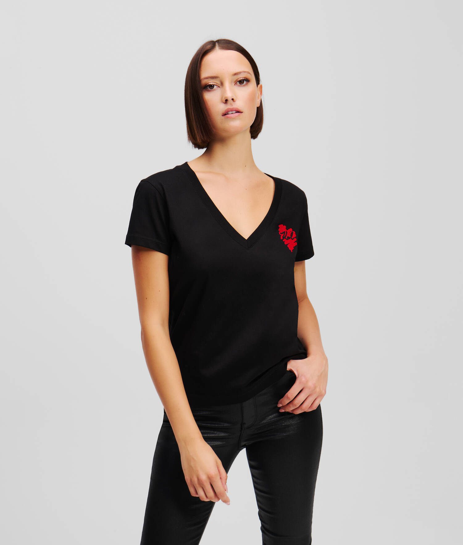T-SHIRT À COL EN V K/HEART - Noir