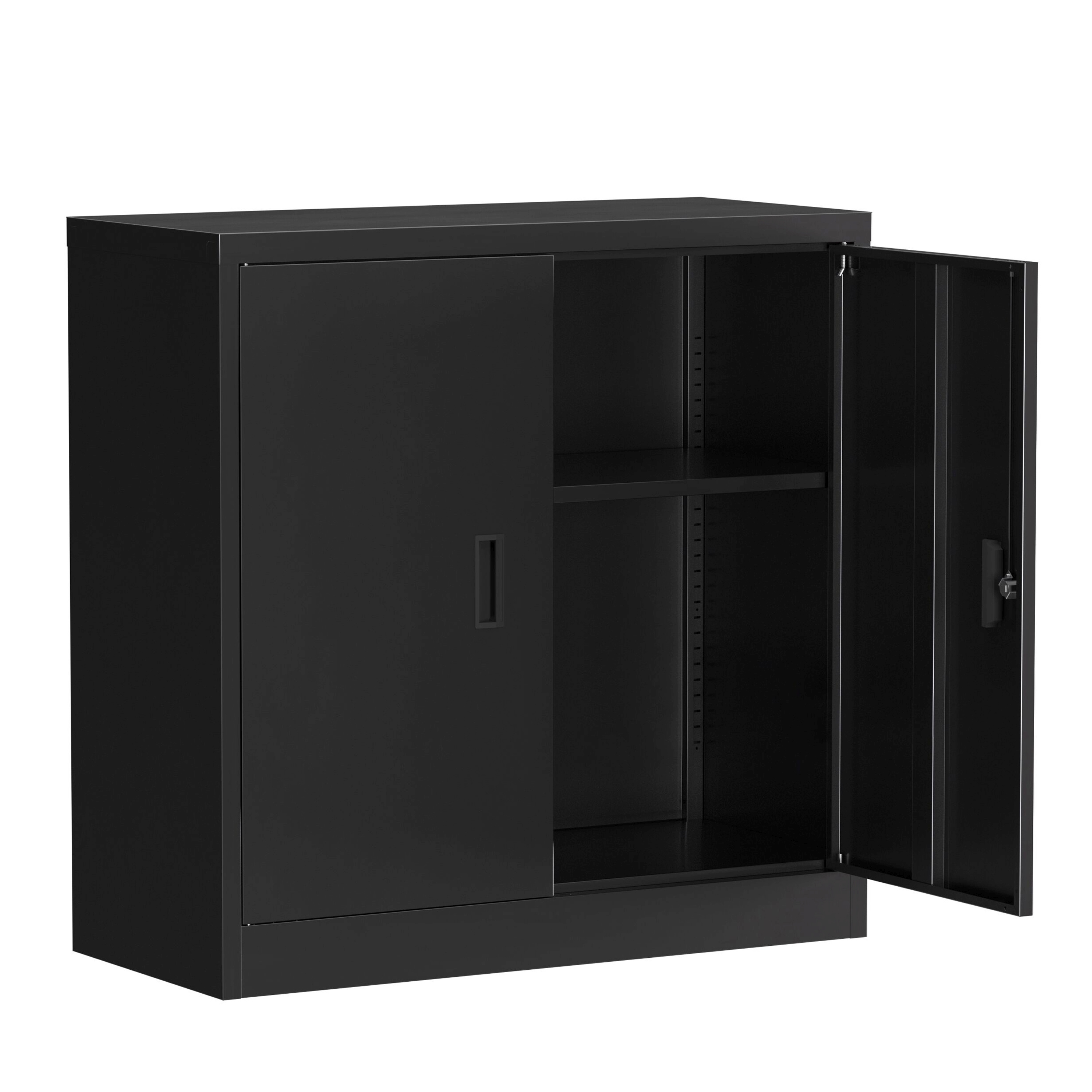Aktenschrank mit 2 Böden 90 x 90 cm schwarz