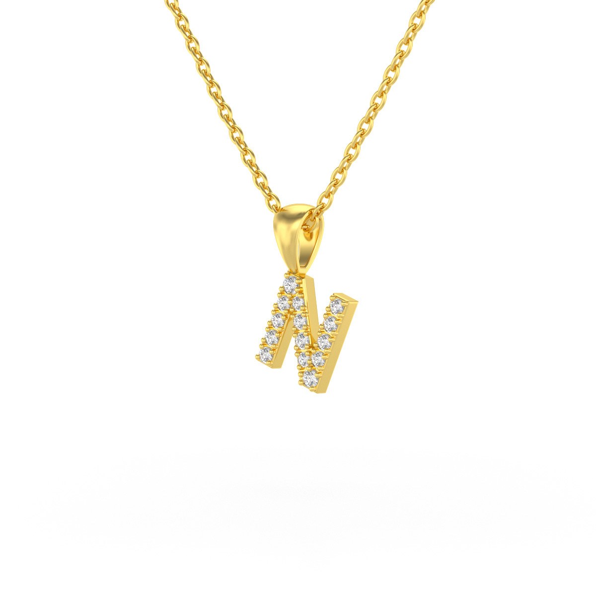 Collier Pendentif ADEN Lettre N Or 750 Jaune Diamant Chaine Or 750 incluse 0.72grs