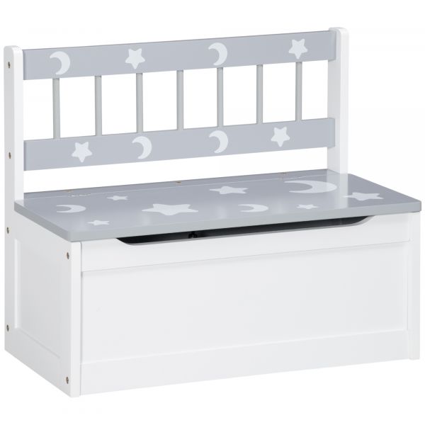 Zonekiz Baú Infantil 2 em 1 Banco de Armazenamento Infantil com Tampa para Dormitório Sala de Jogos 60x30x50cm Branco e Cinza
