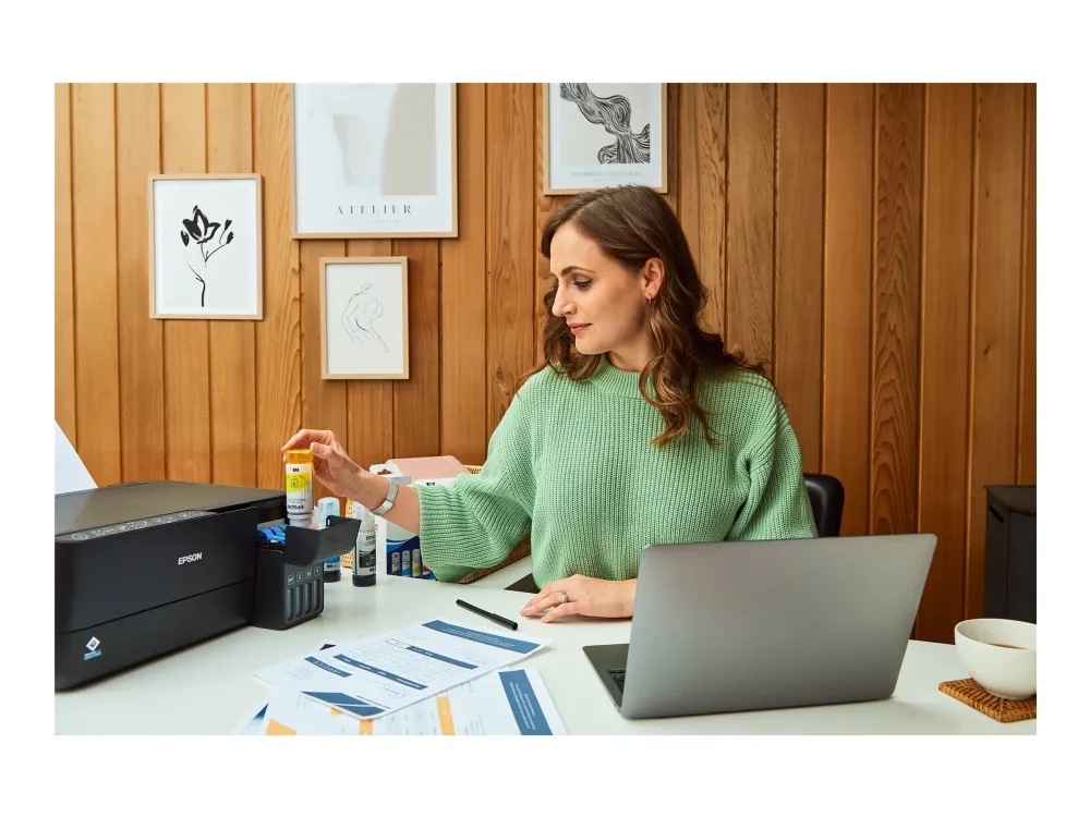 Epson EcoTank ET-2830 - Multifunktionsprinter - farve - blækprinter - ITS - A4 (medie) - op til 15 spm (udskriver) - 100 ark - Wi-Fi, USB - sort