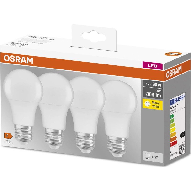 Ampoule Led - E27 - 8,5 W - Standard  dépolie - Lot de 4