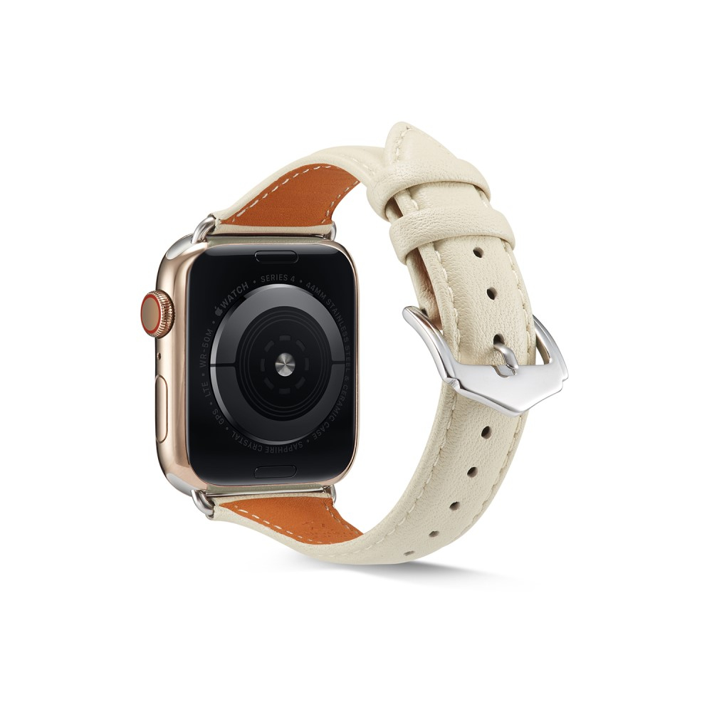 Apple Watch (42/41/40/38 mm) Echtleder Armband Slim mit Dornschliesse (Gelenkumfang: 175-210mm) - Beige / Silber