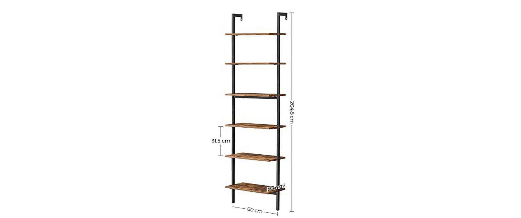 Wandregal mit 6 Ebenen 60 x 30 x 204.8 cm, Braun/SchwarzBücherregal