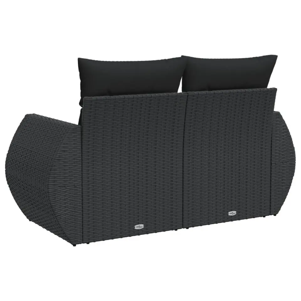 vidaXL - Tuinbank 2-zits - Zwart - Poly rattan - Met kussens