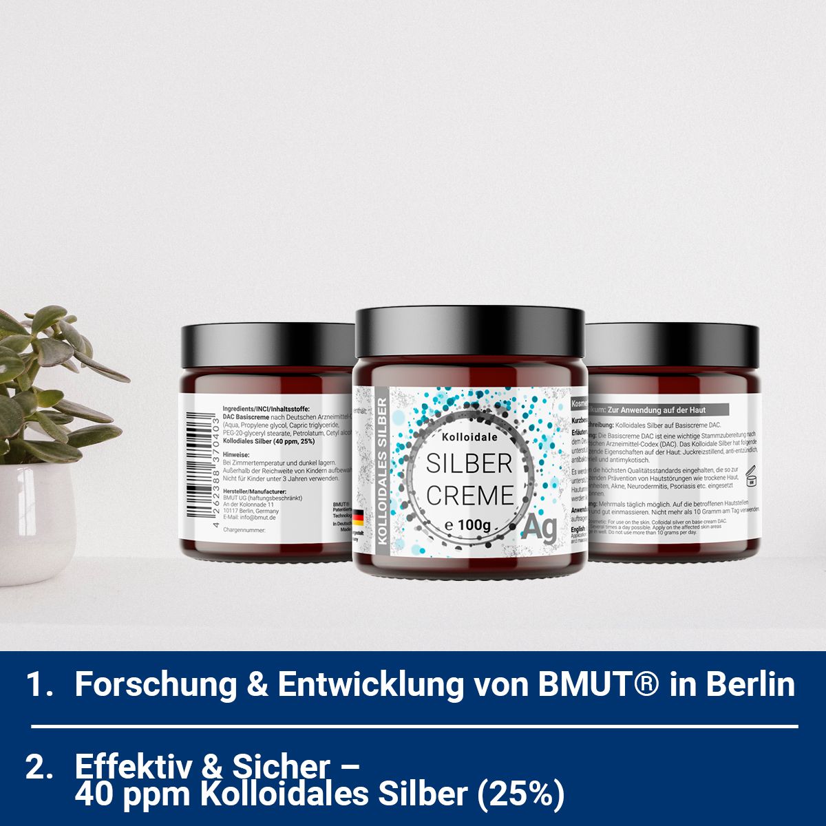BMUT Kolloidale Silber Creme im Glastiegel Hocheffektiv