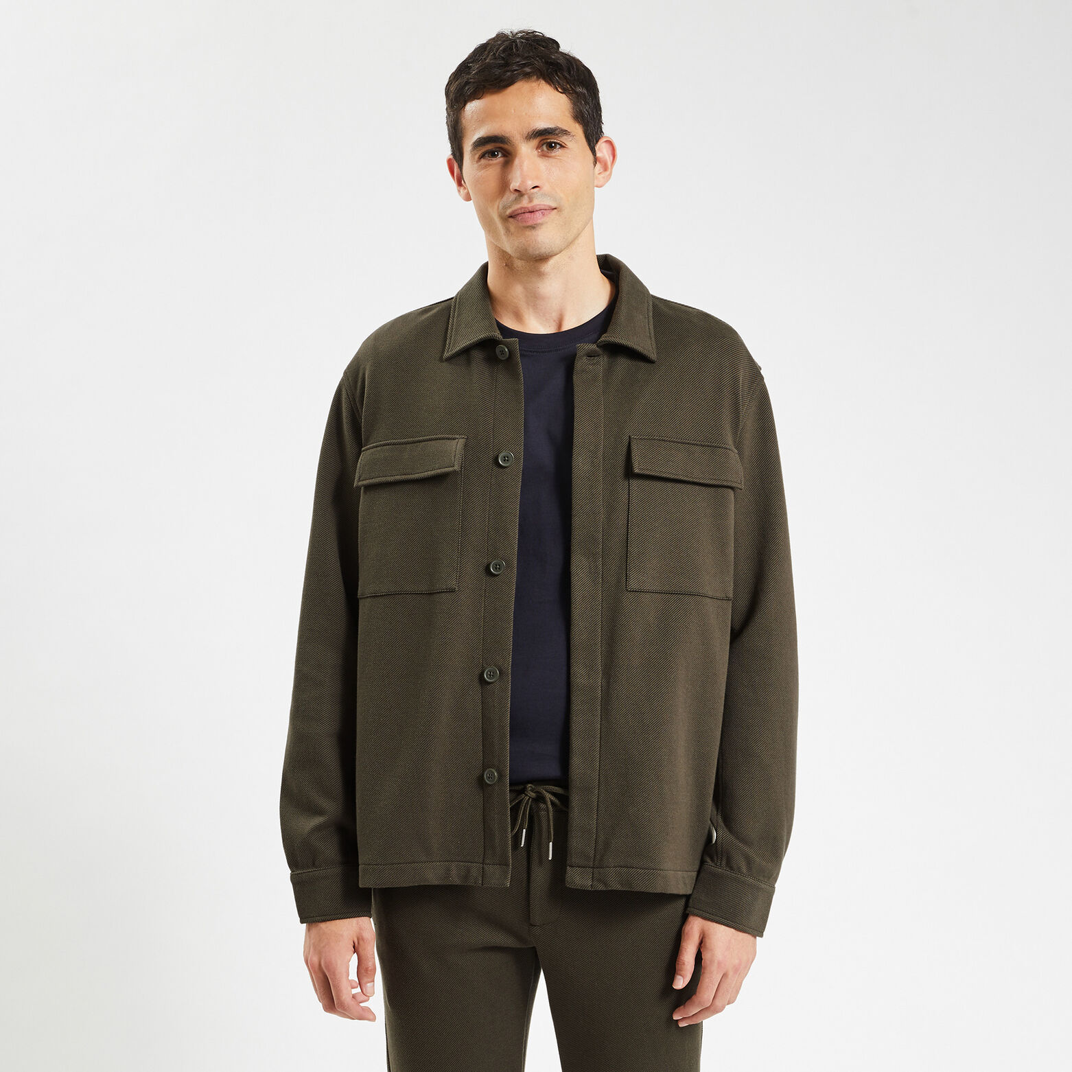 Surchemise unie coton maille Vert kaki