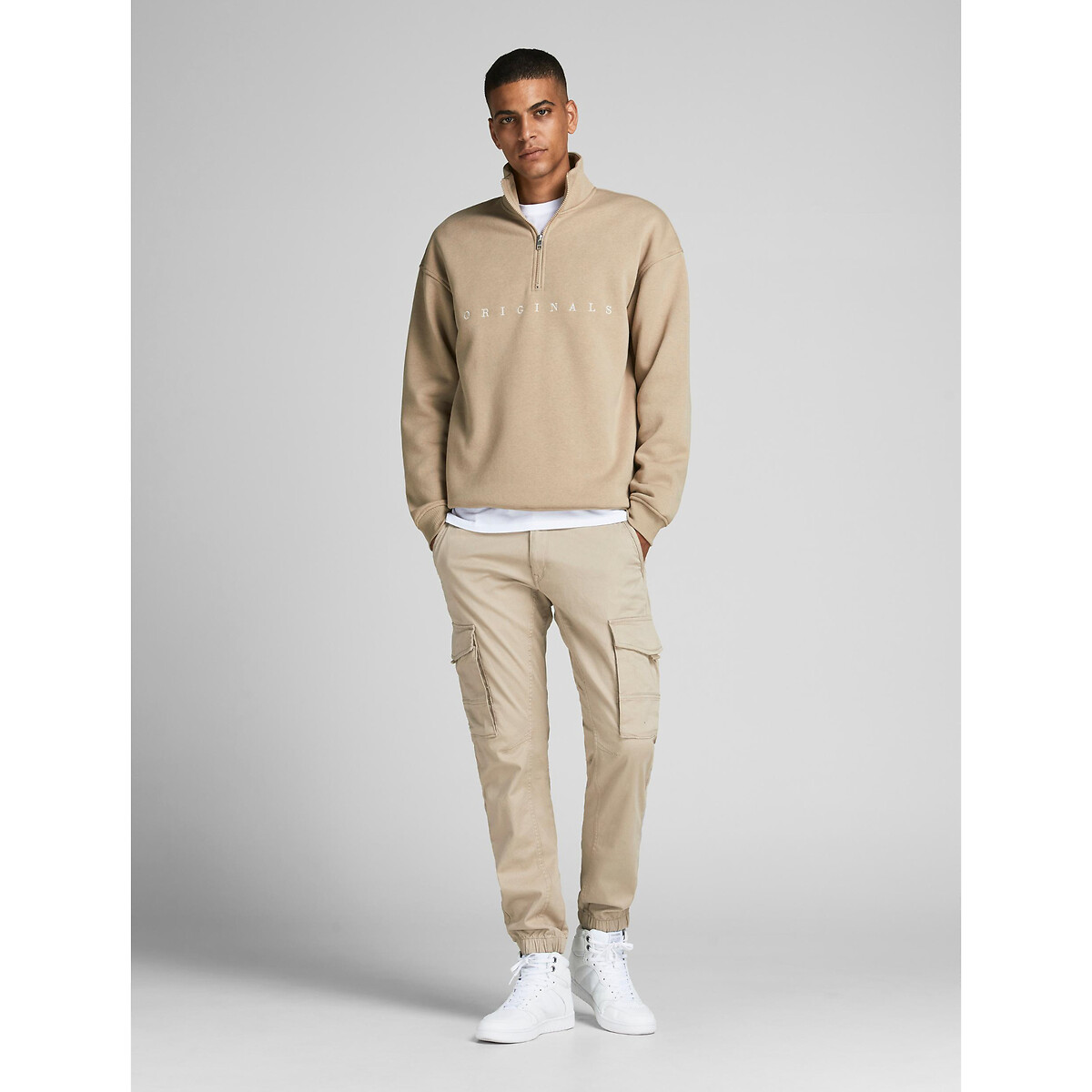 JACK & JONES<br>Calça cargo, modelagem slim stretch Paul Flake