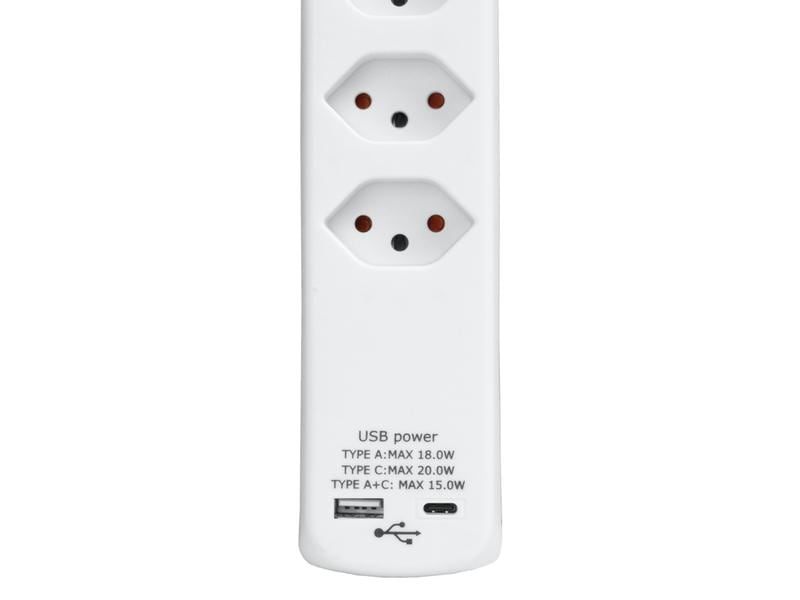 STEFFEN Steckdosenleiste POWER EASY 6x T13, 1x USB-A/USB-C Steckleiste mit 6x T13 Steckdosen, 1x USB-A, 1x USB-C Power Delivery und 1.5 m langem Kabel