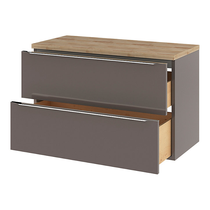 Ensemble salle de bains l.100 cm meuble à suspendre Imandra gris taupe brillant + plan de toilette décor chêne