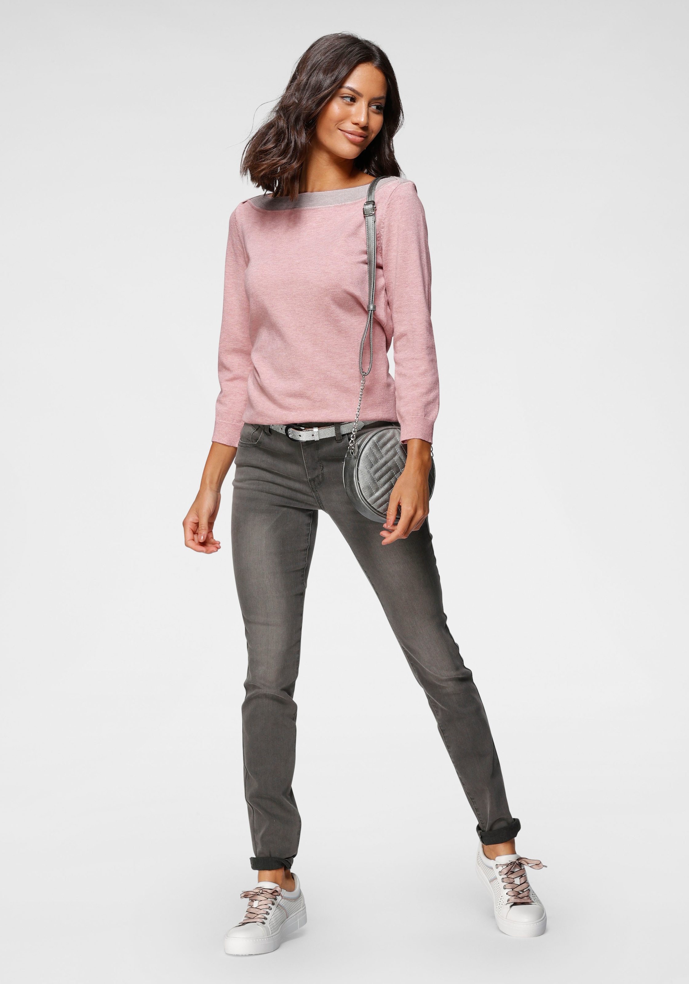 Laura Scott Strickpullover , mit farblich fein abgesetzten U-Boot Ausschnitt