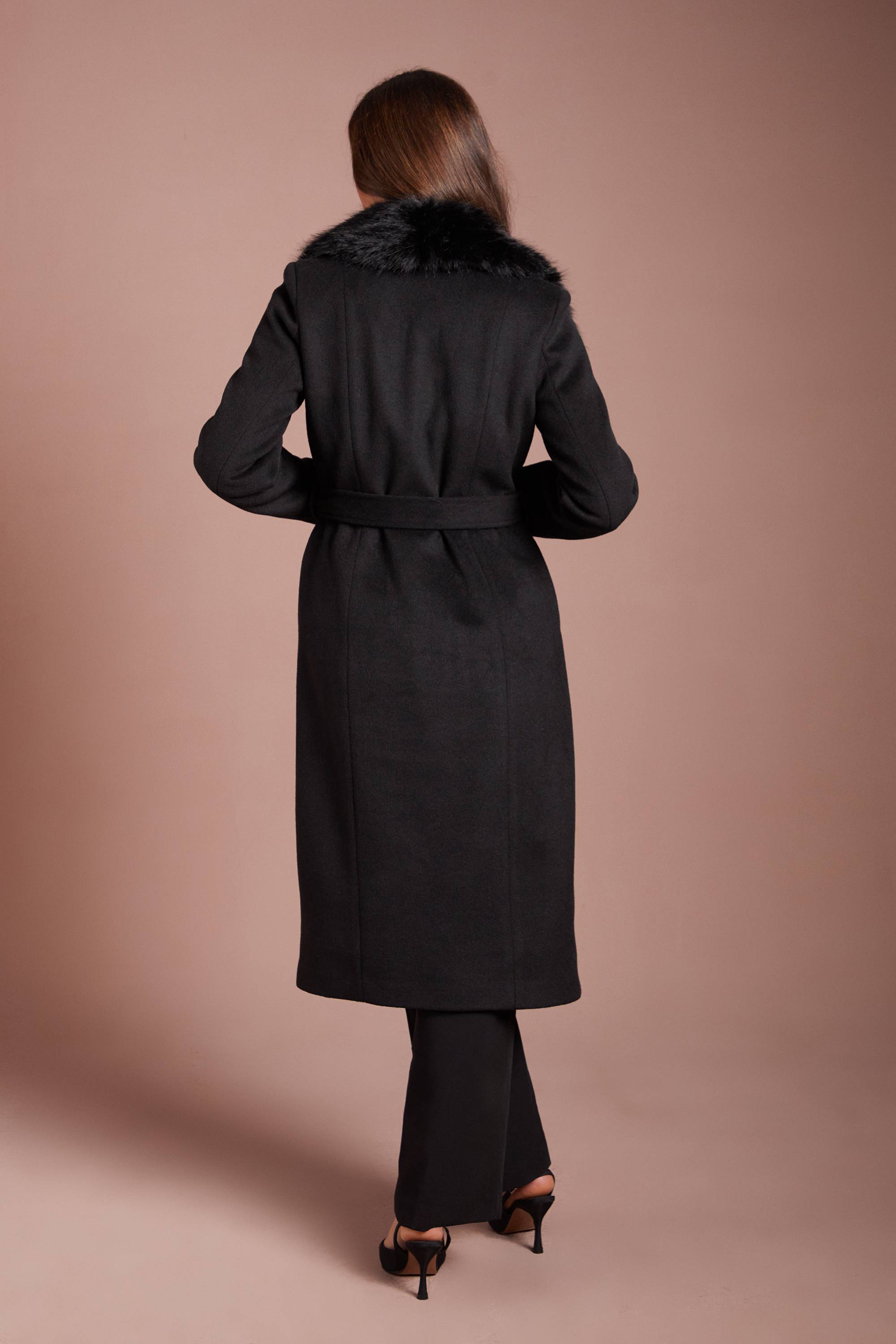 Coast Manteau Midi Ceinturé D'occasion Noir À Col En Synthétique