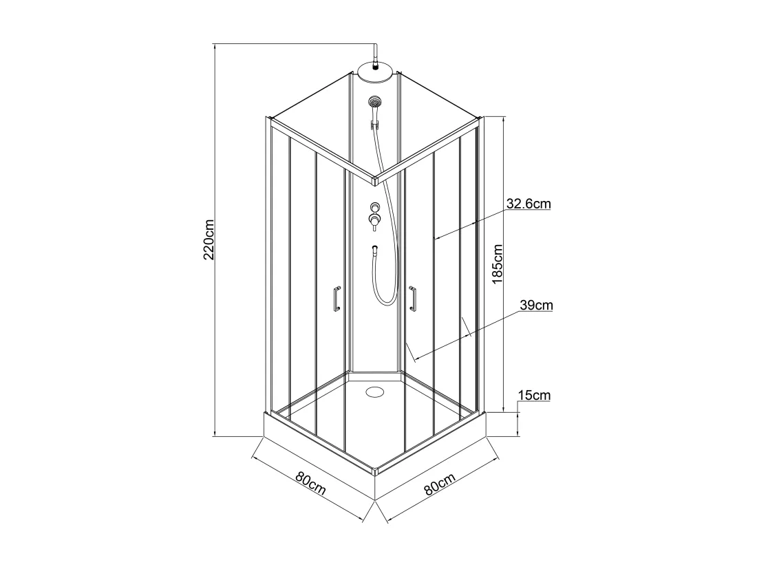 Cabine de douche carrée - Noir et blanc - L80 x L80 x H220 cm - SAMABI