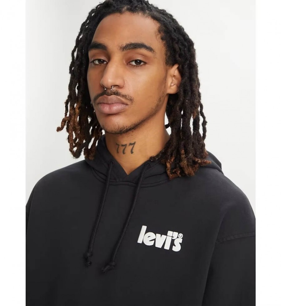 Moletom com capuz Levi's preto, modelagem folgada e estampa.
