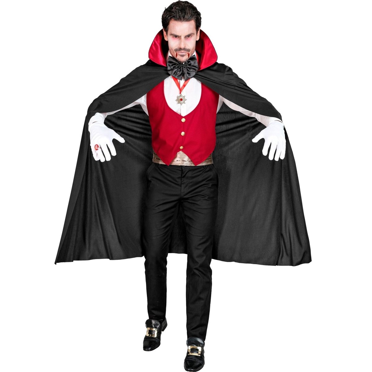 Halloween Kostuum Zwart Rood Heren Vampier 4 delig