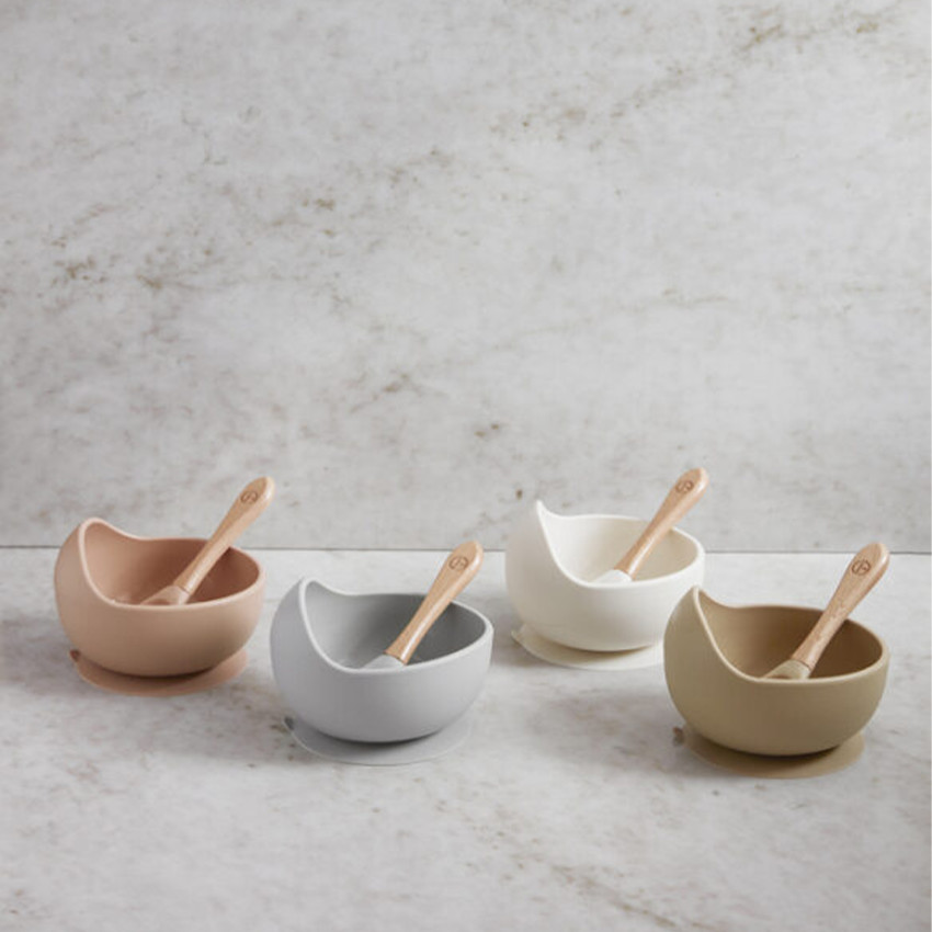 Set 2 pièces bol + cuillère en silicone et bois mineral