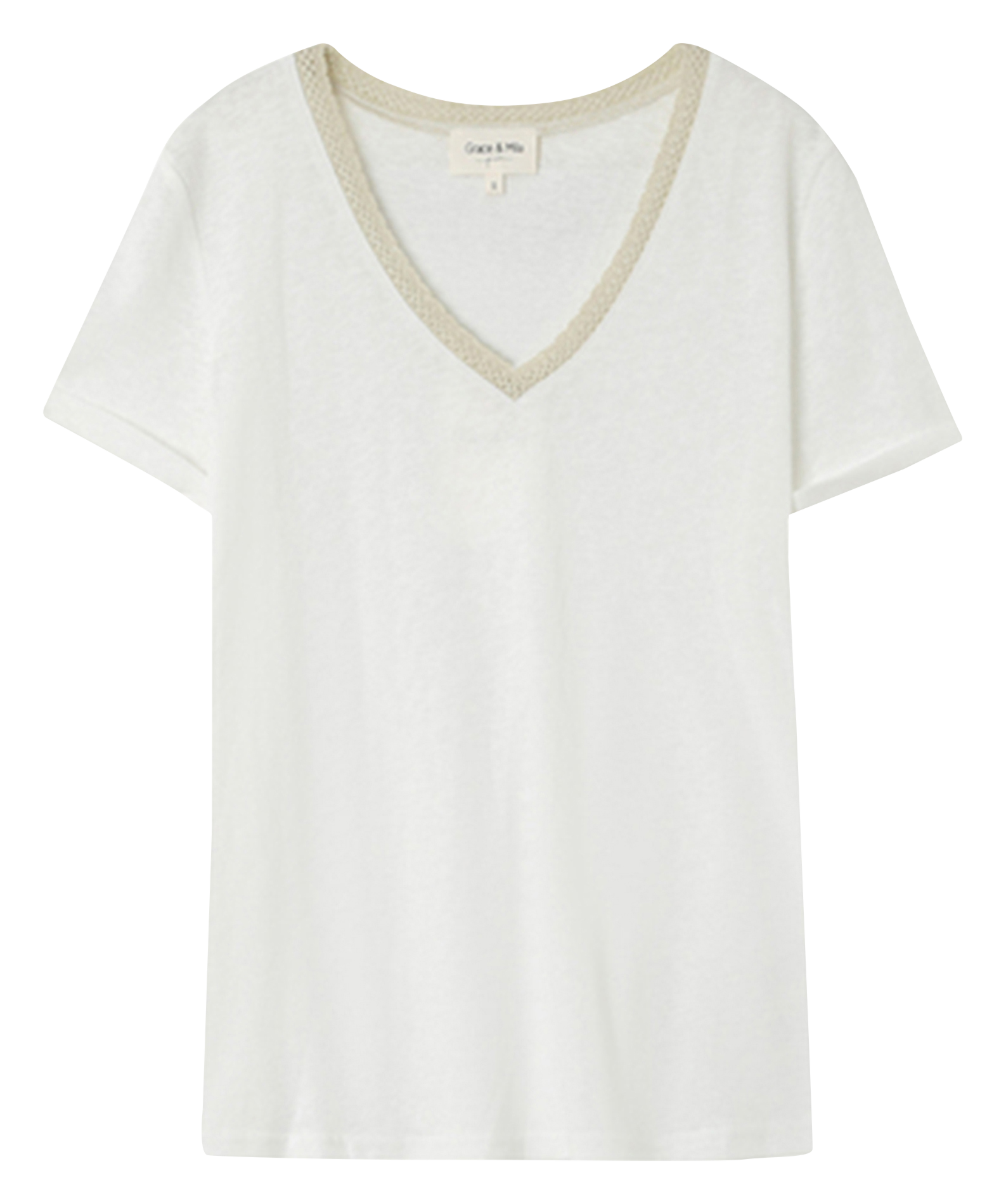 NOA - Tee-shirt col V droit en coton mélangé | Beige