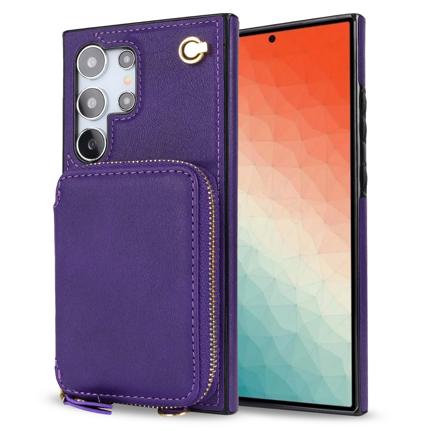 Samsung Galaxy S25 Ultra Necklace Leder Schutz Hülle mit Kartenfächer   Handykette (140cm) - Violett
