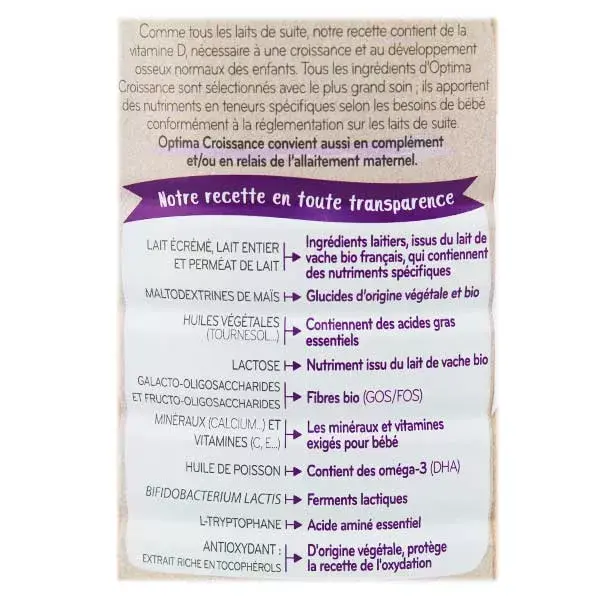 Babybio Lait Infantile Optima Croissance 3ème Âge Bio 800g
