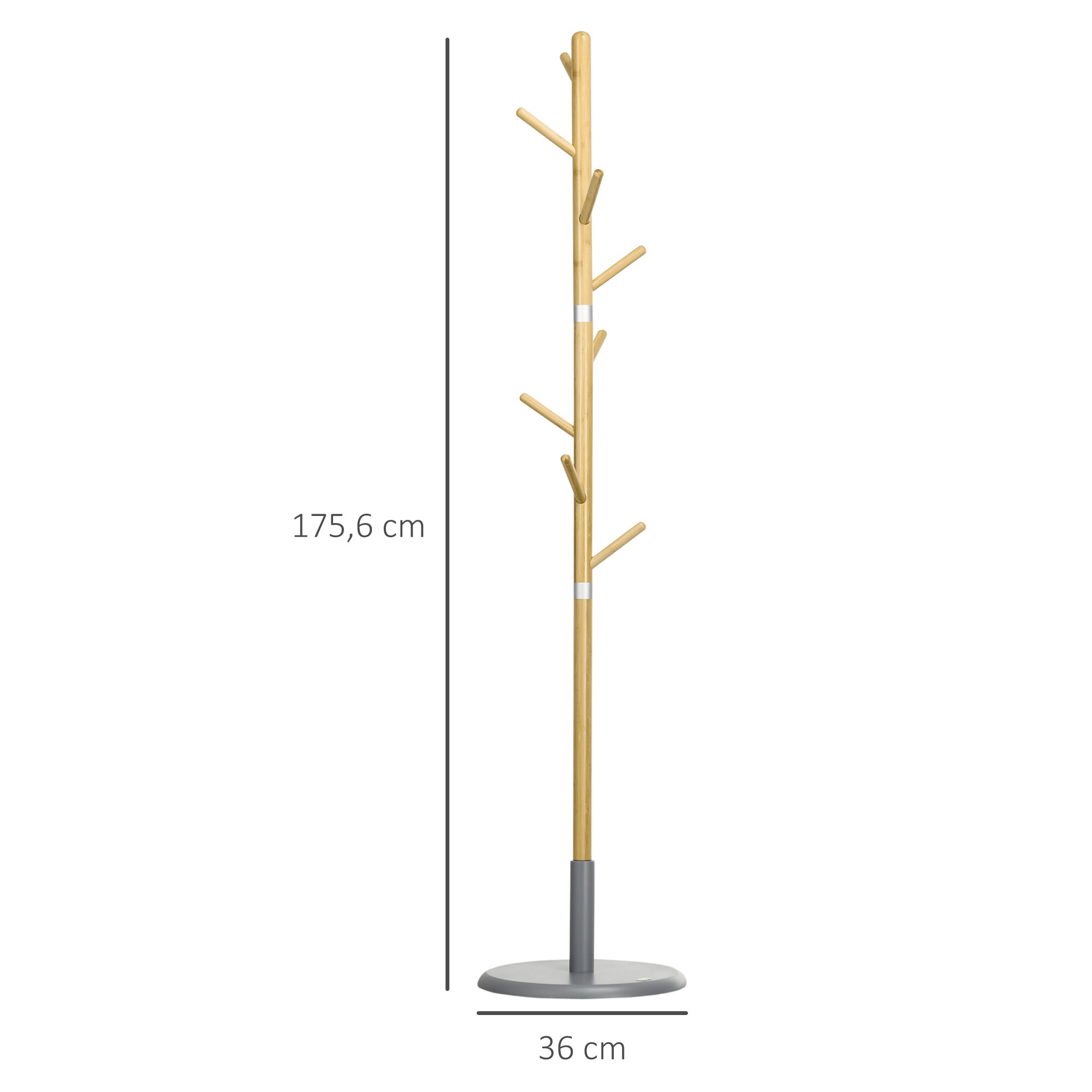 HOMCOM Garderobenständer mit lackierter Oberfläche natur, grau 37,8L x 37,8B x 175,6H cm
