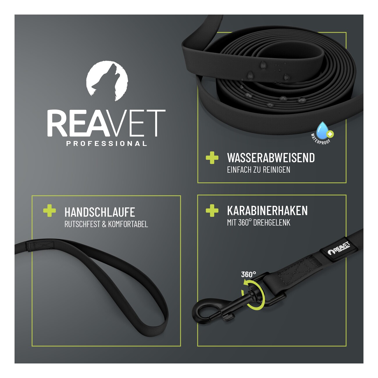 REAVET Schleppleine Schwarz, 15 Meter