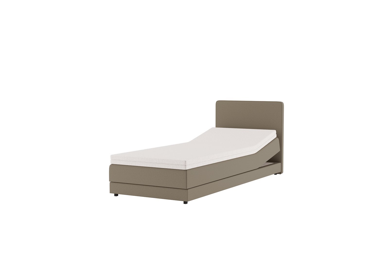 Premium 10 regulerbar seng 105x210 cm Tekstil Storm 09 mørk beige, medium, Premium 10 overmadrass med sorte ben, gavl selges separate.