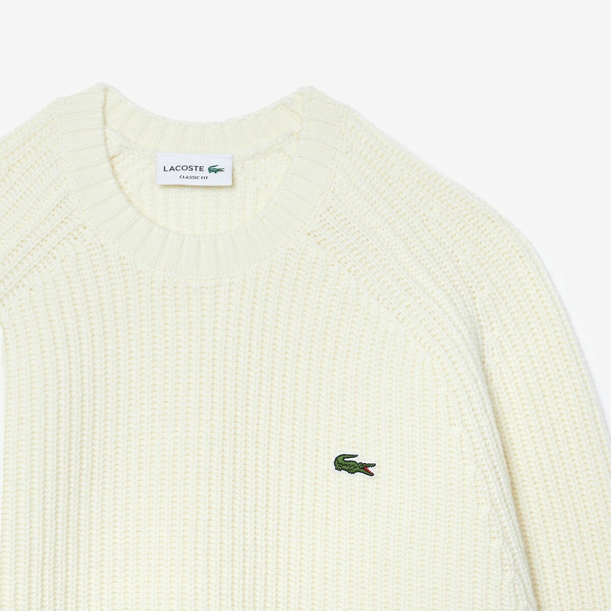 LACOSTE<br>Suéter de gola redonda em lã cardada, acabamento canelado