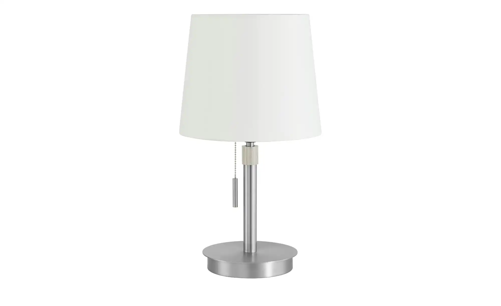 Trio Tischleuchte, 1-flammig, Nickel-matt, Stoffschirm weiß