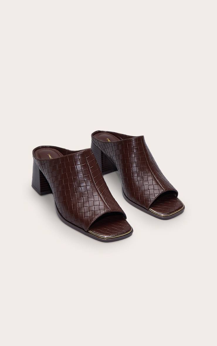 Dark Chocolate Mule À Talon Bloc Mi-haut En Synthétique Tressé