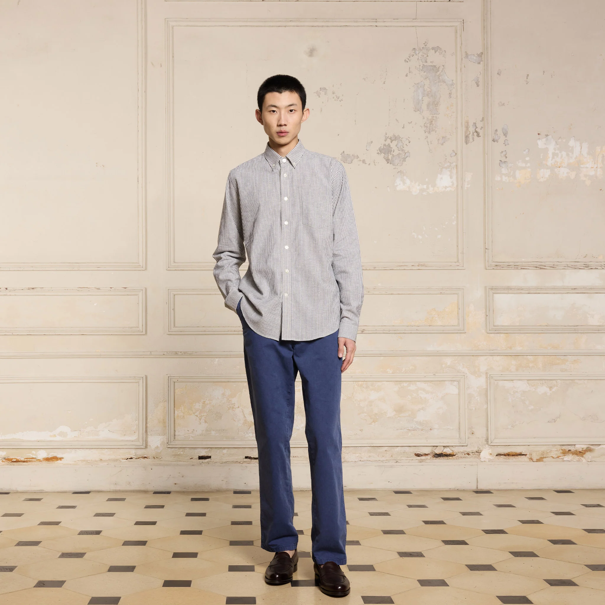 Smart blue striped cotton shirt