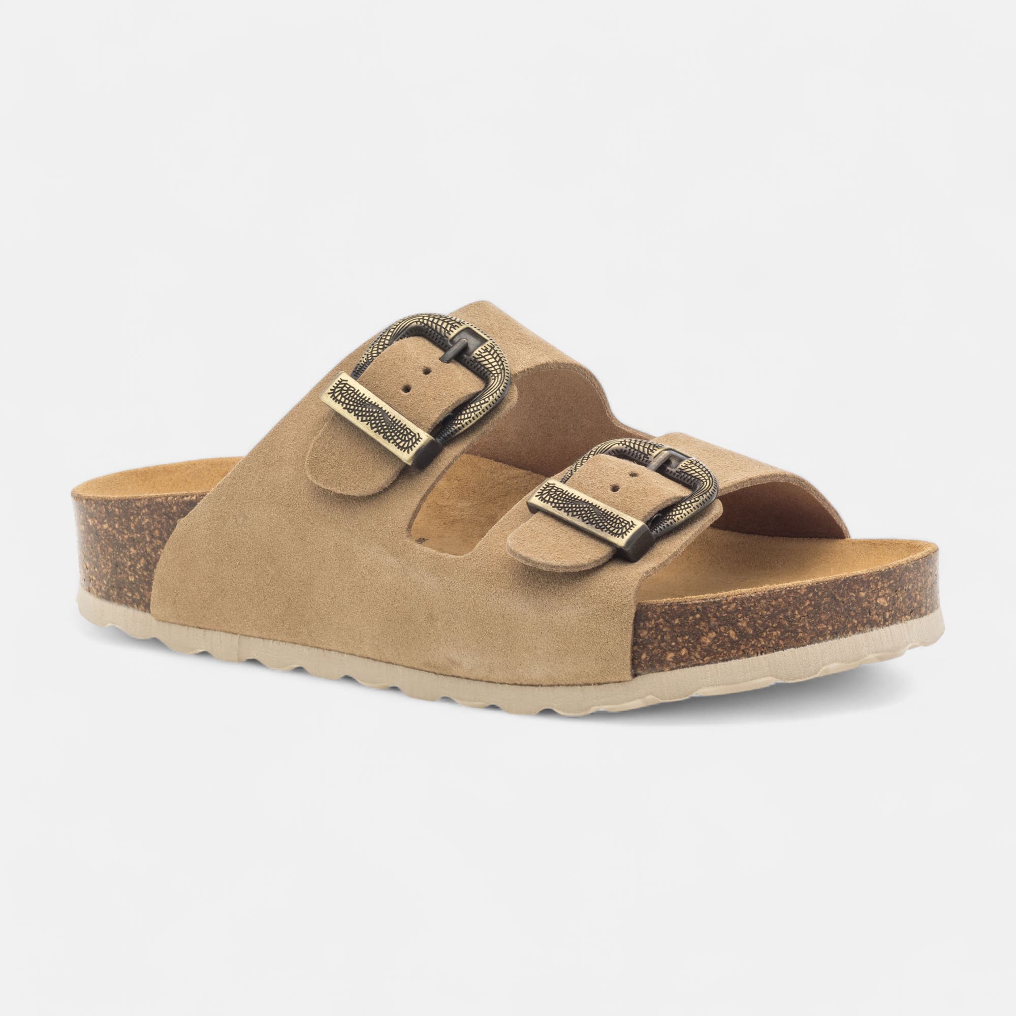 Mules semelle liège Femme en cuir beige