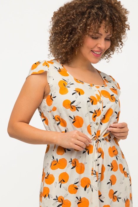 Midikleid, Orangen, A-Linie, Rundhals, Cup-Ärmel