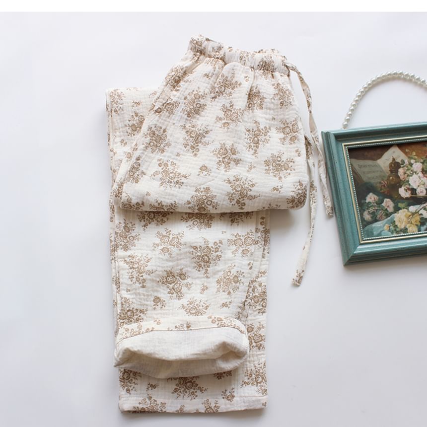 Dogini - Loungebroek met trekkoord en bloemenprint