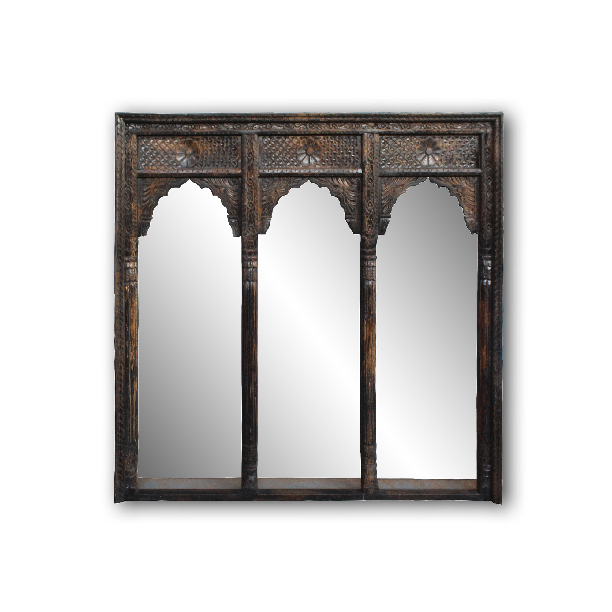 Handgeschnitzter Wandspiegel '3 Fenster', B 150 cm, H 150 cm, T 9 cm von fischer's lagerhaus