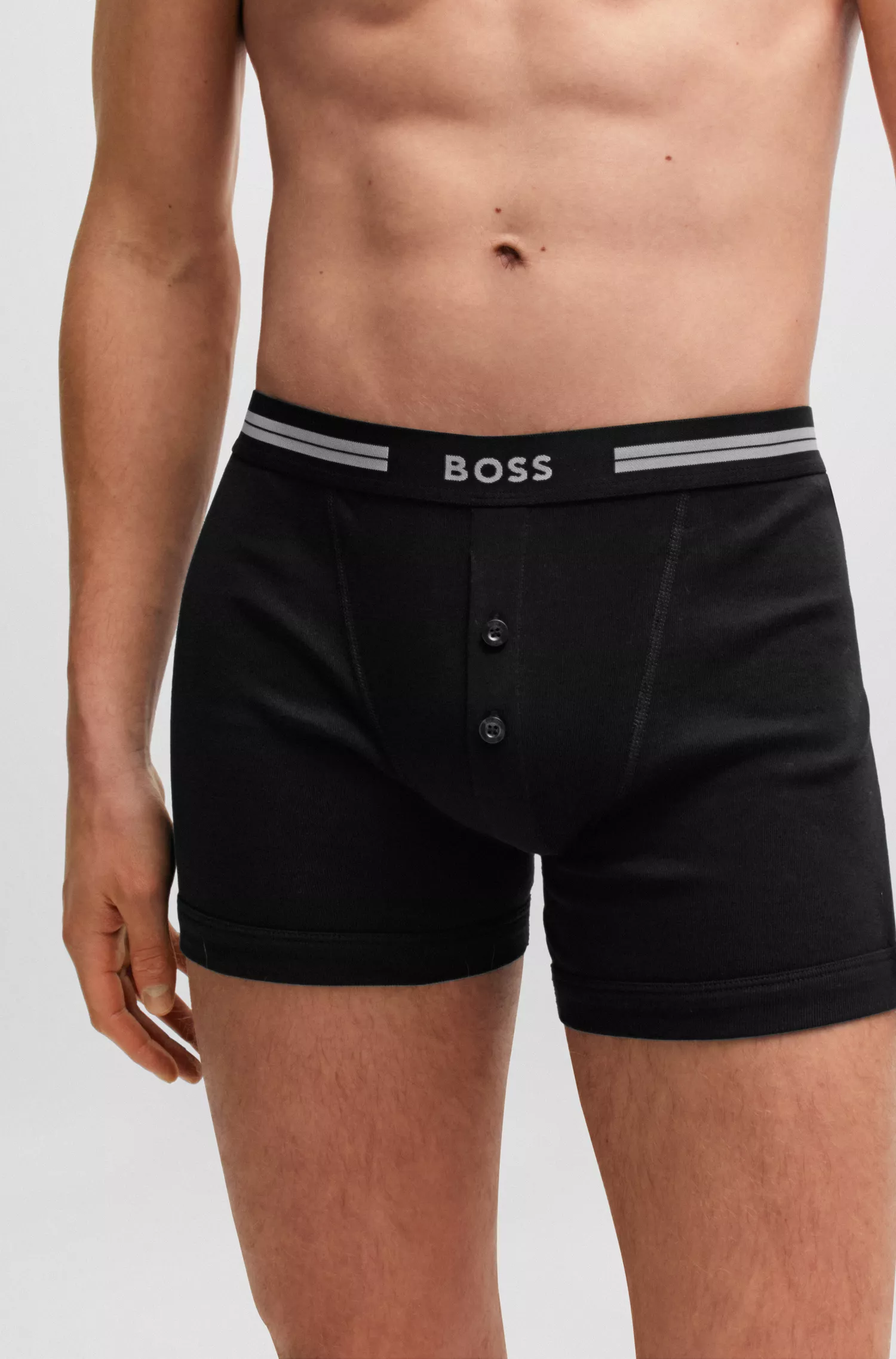 Cueca boxer BOSS preta em algodão tricotado com cós com o logotipo.