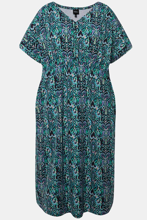 Jersey-Midikleid, Oversized, V-Ausschnitt, Halbarm
