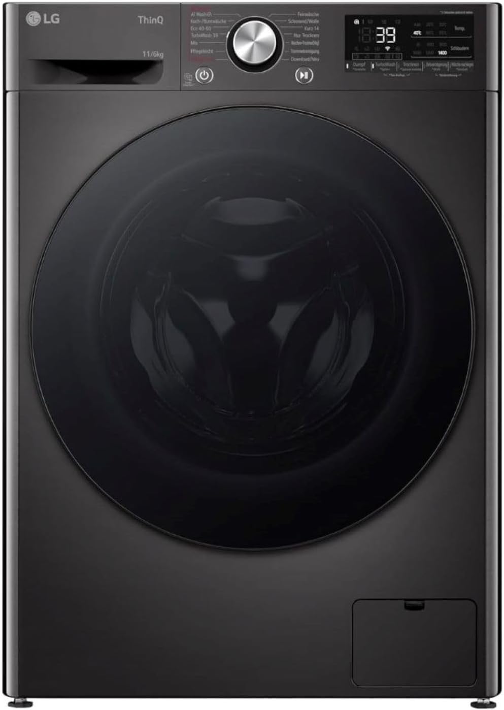 LG W4WR70E6YB, Frontlader-Waschtrockner 11-6 kg, Klasse A/D, 60x62x85 cm, Wi-Fi, AI Direct Drive, Tiefenreinigung mit Dampf, TurboWash 360, Große Kapazität, Außentür aus gehärtetem Glas, Schwarz