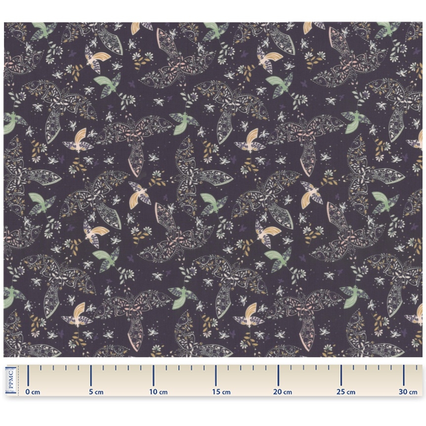 Coupon Tissu 1 M Ex2480 Oiseau Bandana Marine