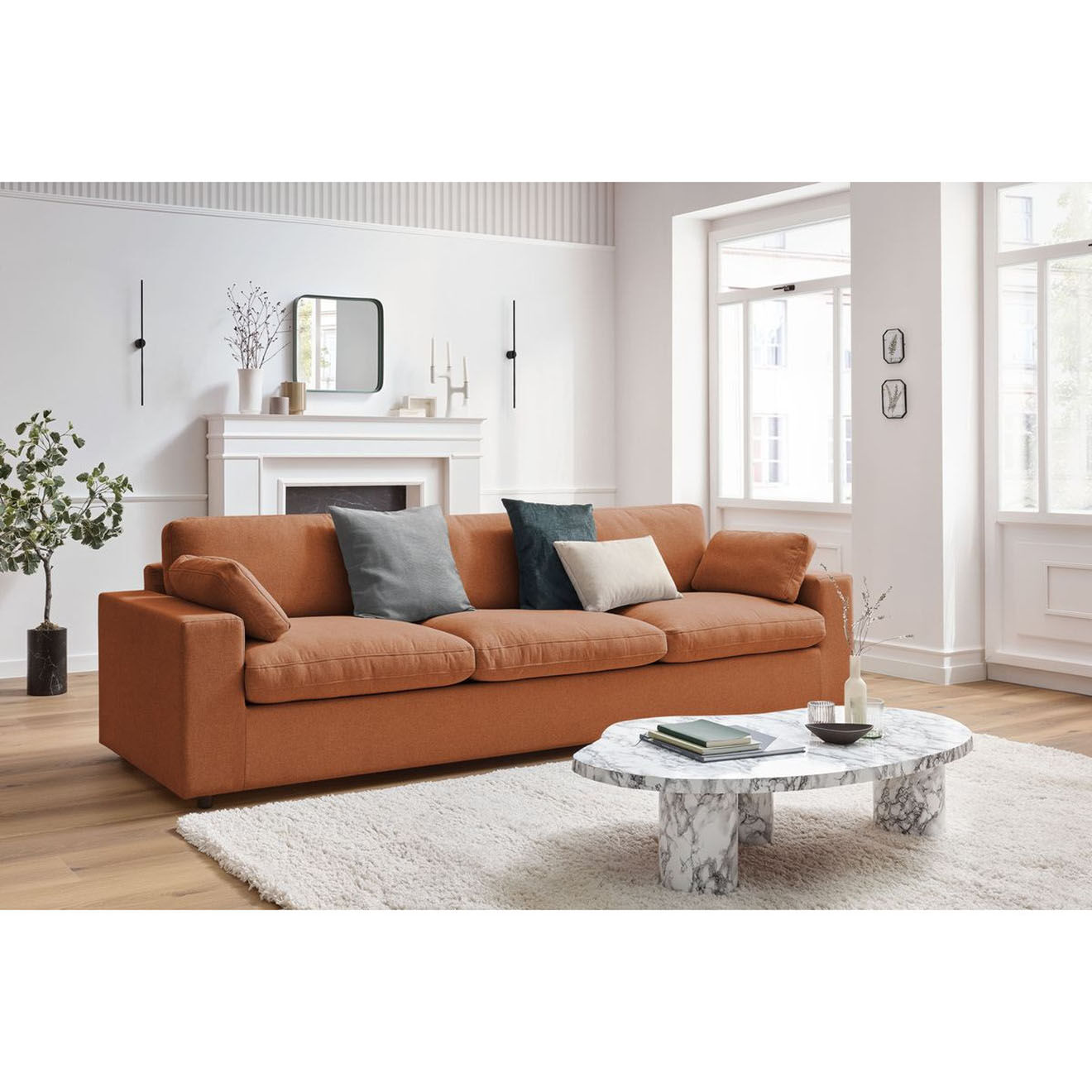 Bobochic Canapé droit fixe 4 places Belair orange - 280x93x80 cm